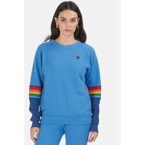 Aviator Nation rainbow stitch sweatshirt cobalt
